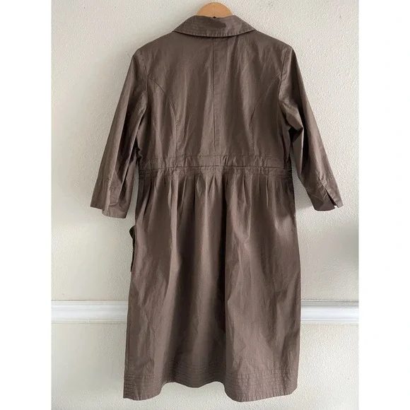 Sussan Taupe Brown Trench Shirt Dress Size 14 Quiet Lagenlook Contemporary - Picture 4 of 13
